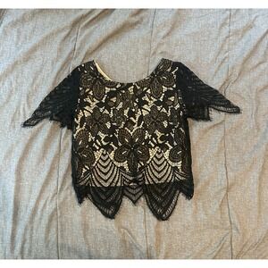 Whimsigoth Express Black Lace Womens Blouse XS Romantic Goth Top Fairy Grunge
